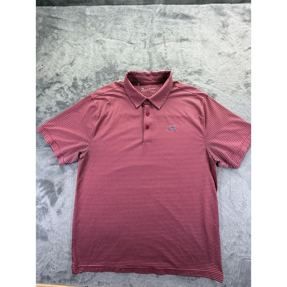 Under Armour Mens HeatGear Striped Polo Shirt Red White XL 1291348